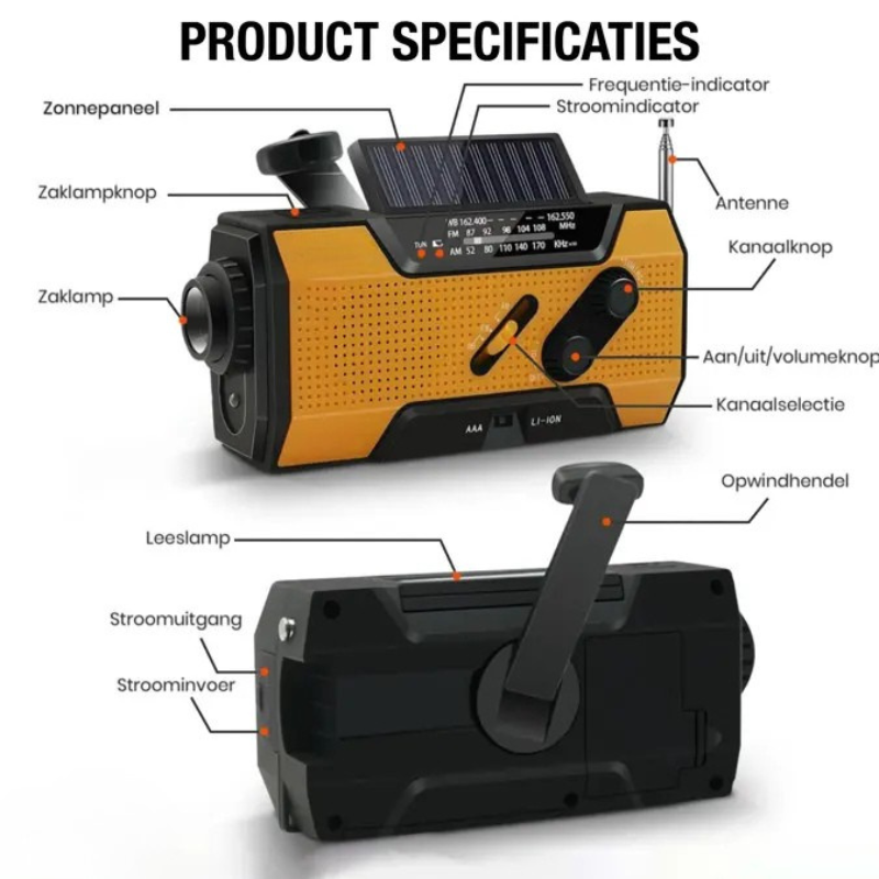 Solar Noodradio - Opwindbaar Met Batterijen